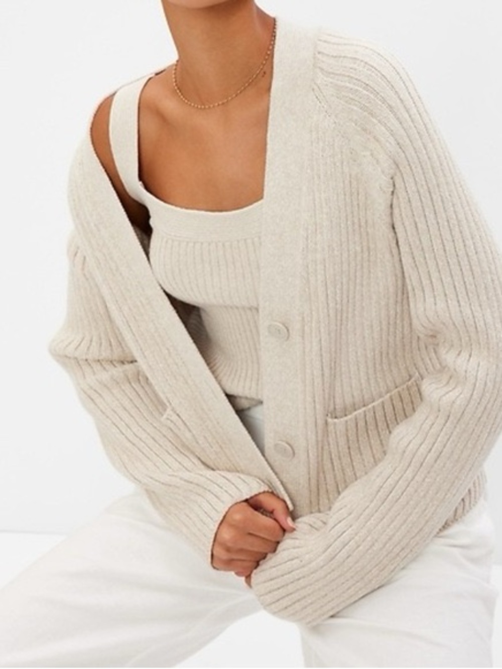 GAP Cream Chunky Ribbed Cotton Button Front Cardigan Size Medium